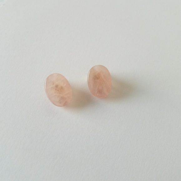 VTG Rose Quartz Stone Pink Stud Clip On Earrings - Picture 2 of 6